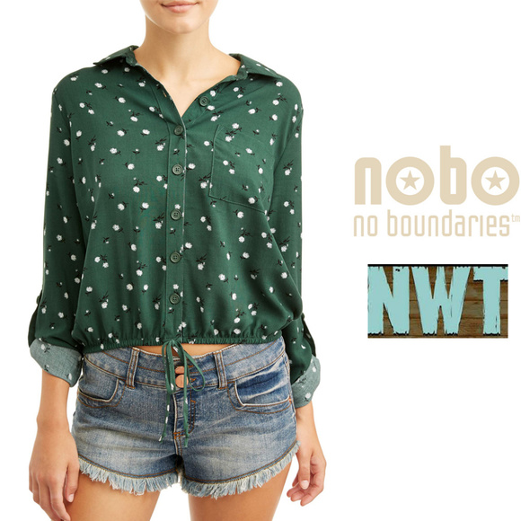 No Boundaries Tops - No Boundaries Printed Tie Front Woven Shirt Size XXXL NWT🤩